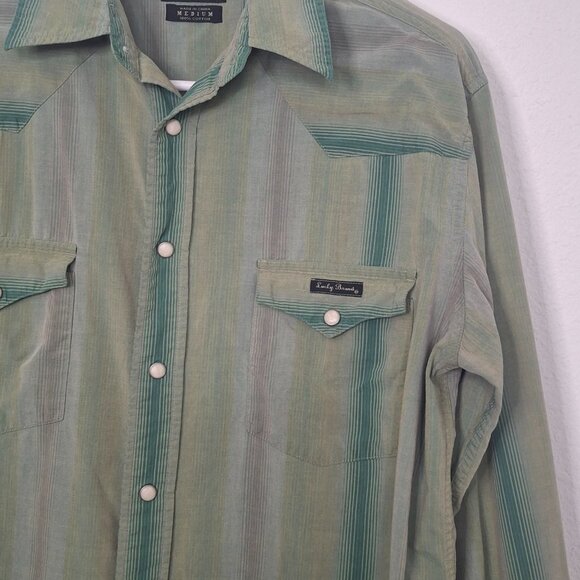 Lucky Brand Mens Western Shirt Sz M Plaid Pearl Snap Button Dugarees Cowboy - Picture 4 of 12